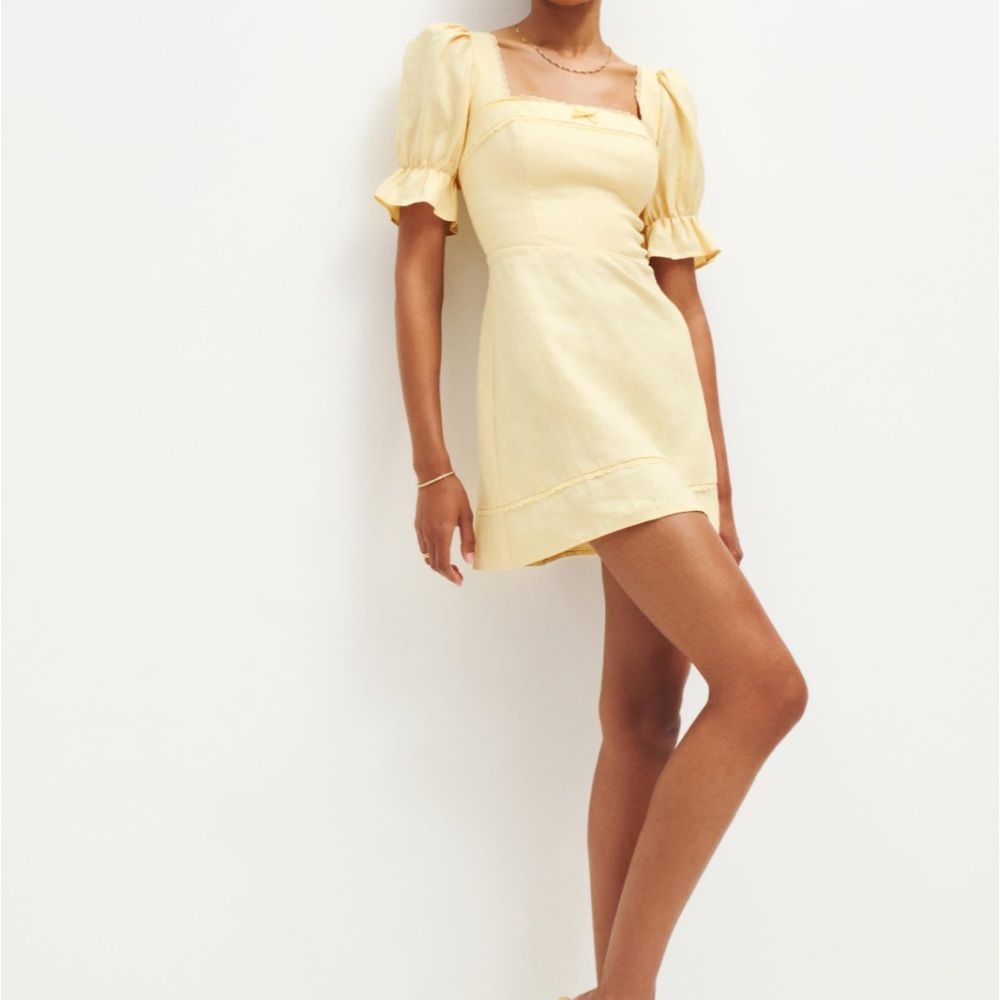 Reformation Yellow Evianna Linen Mini Dress